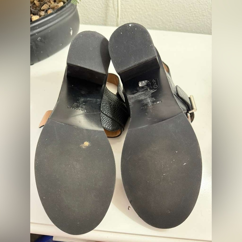 Aquatalia Black Leather Sandals with Silver Buckle - Picture 4 of 5